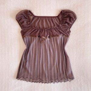 japanese brand brown ruffle lace and ruffle babydoll top